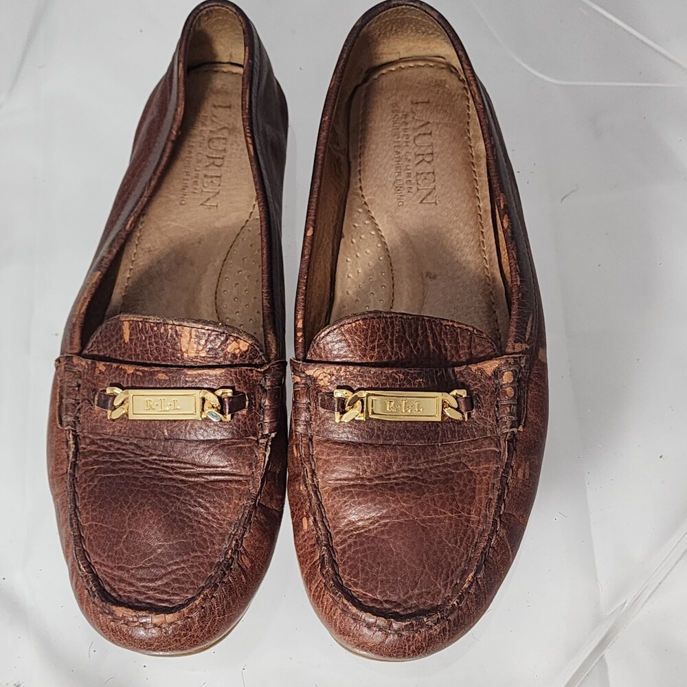 Ralph Lauren Women 8 BERDINE Driving Moccasins/Loafers Brown Luggage Tan Leather
